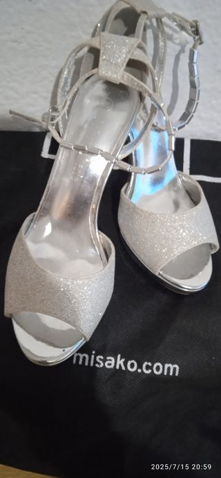 Zapatos tacón plata brillantes