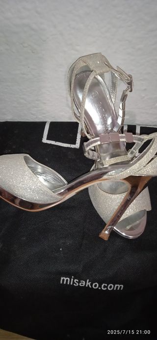 Zapatos tacón plata brillantes