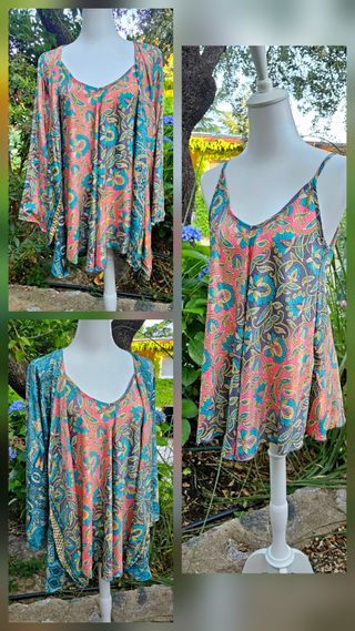 Conjunto top y chaqueta overall reversible paisley