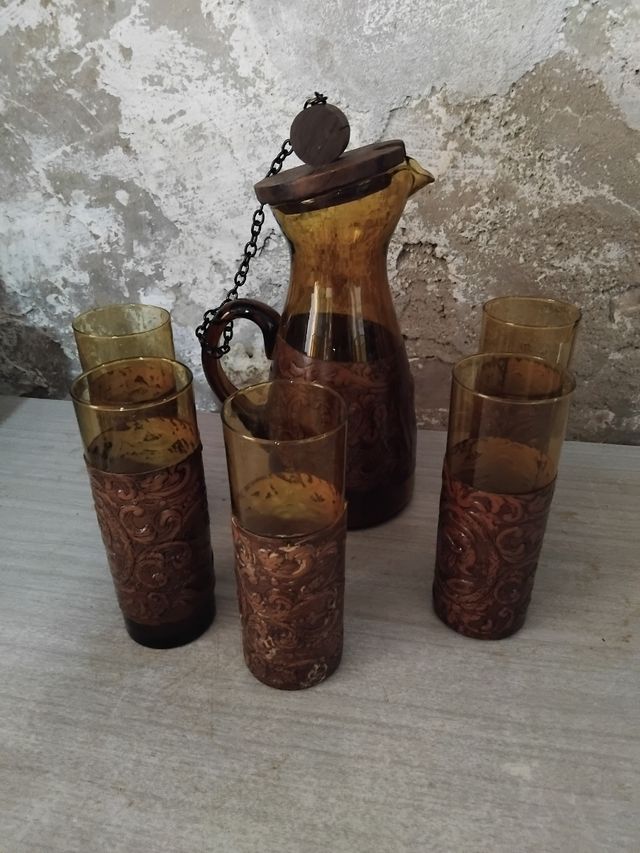 Jarra y 4 vasos sangría vintage