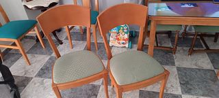 2 Sillas Comedor Madera - Tela Verde