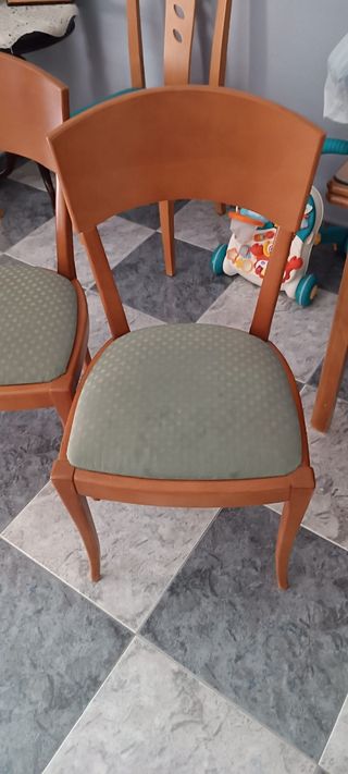 2 Sillas Comedor Madera - Tela Verde