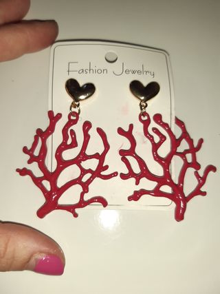 Pendientes coral rojo ❤️ dorados
