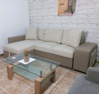 Sofá cama chaise longue beige + PUFF GRATIS 