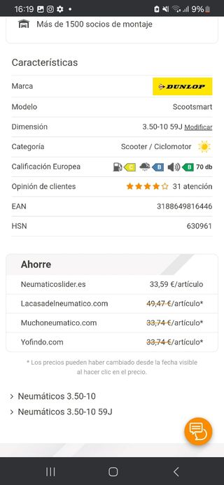 Neumáticos Dunlop Scootsmart 3.50-10 59J