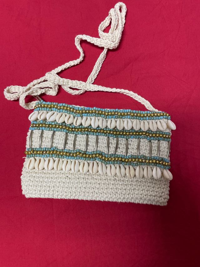 Nuova Borsetta uncinetto beige e turchese