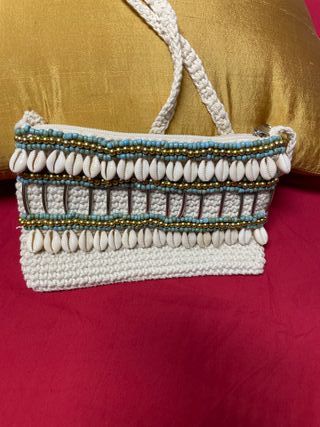 Nuova Borsetta uncinetto beige e turchese