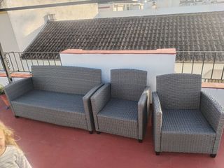 Sofá individual mimbre gris
