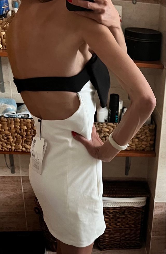 Vestido Zara blanco y negro lazo