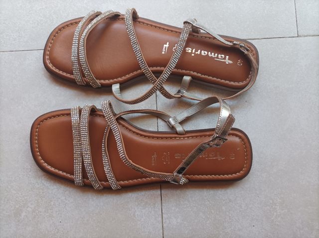 Sandalias piel Tamaris mujer marrón plata 40