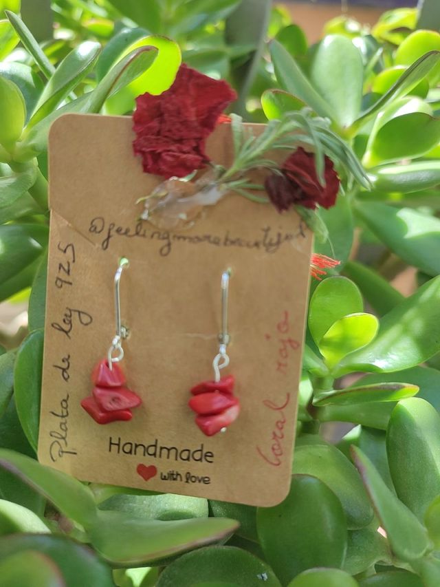 Pendientes Plata 925 Coral Rojo,Amatista...