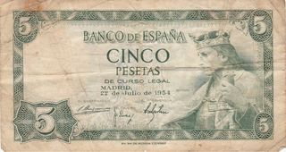 Billete 5 Pesetas España 1954