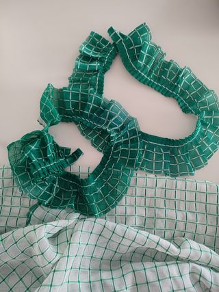 Cortinas cocina cuadros verde-blanco