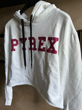 Felpa Pyrex bianca con cappuccio
