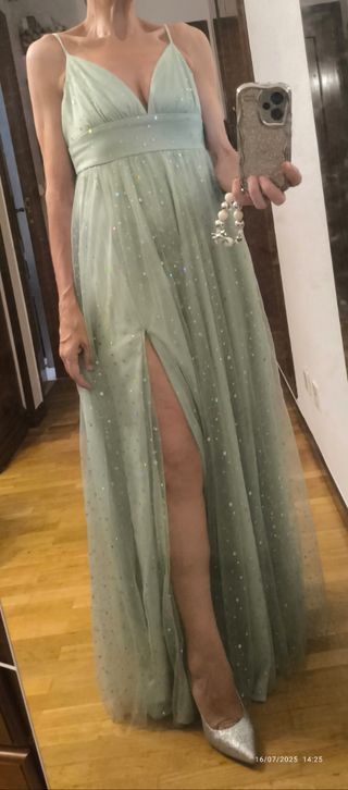 Vestido largo verde oliva fiesta