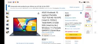 Portátil Asus Intel i5-16GB-512GB SSD a estrenar