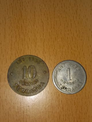 2 tokens moneda de Terrassa 10 céntimos 1935