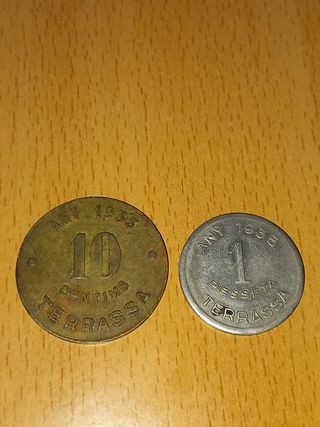 2 tokens moneda de Terrassa 10 céntimos 1935