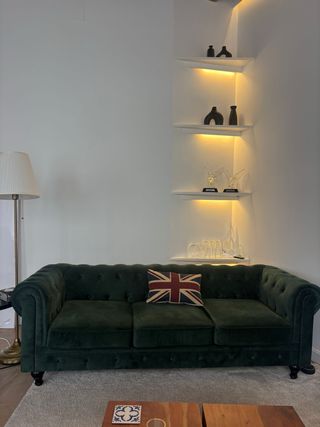 Sofá Chesterfield 3 plazas, terciopelo verde