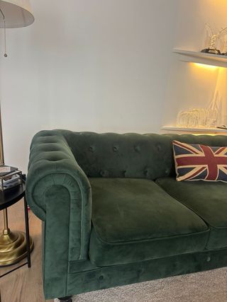 Sofá Chesterfield 3 plazas, terciopelo verde