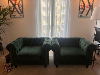 Sofá Chesterfield 3 plazas, terciopelo verde