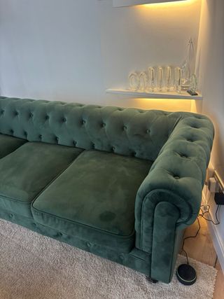 Sofá Chesterfield 3 plazas, terciopelo verde