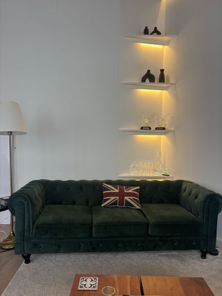 Sofá Chesterfield 3 plazas, terciopelo verde