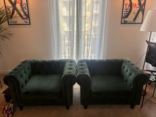 Sofá Chesterfield 3 plazas, terciopelo verde