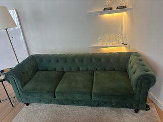 Sofá Chesterfield 3 plazas, terciopelo verde