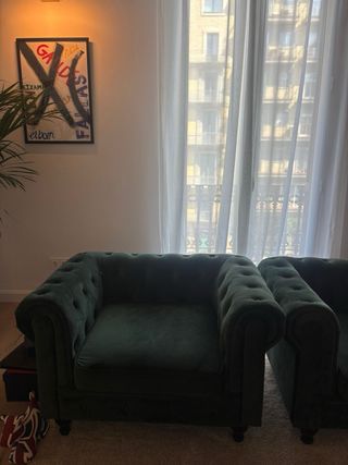 Sofá Chesterfield 3 plazas, terciopelo verde