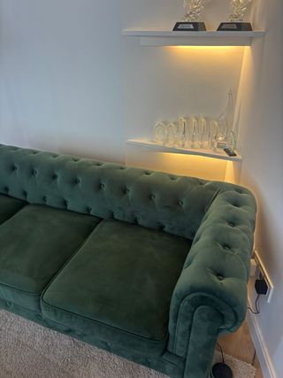 Sofá Chesterfield 3 plazas, terciopelo verde