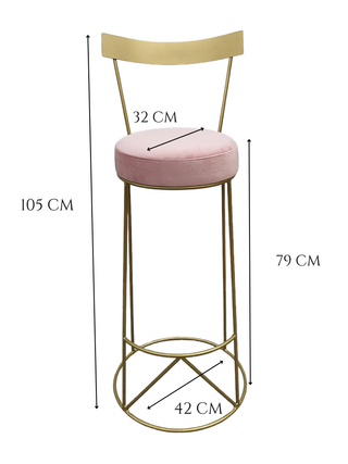 Taburete metal dorado- terciopelo rosa