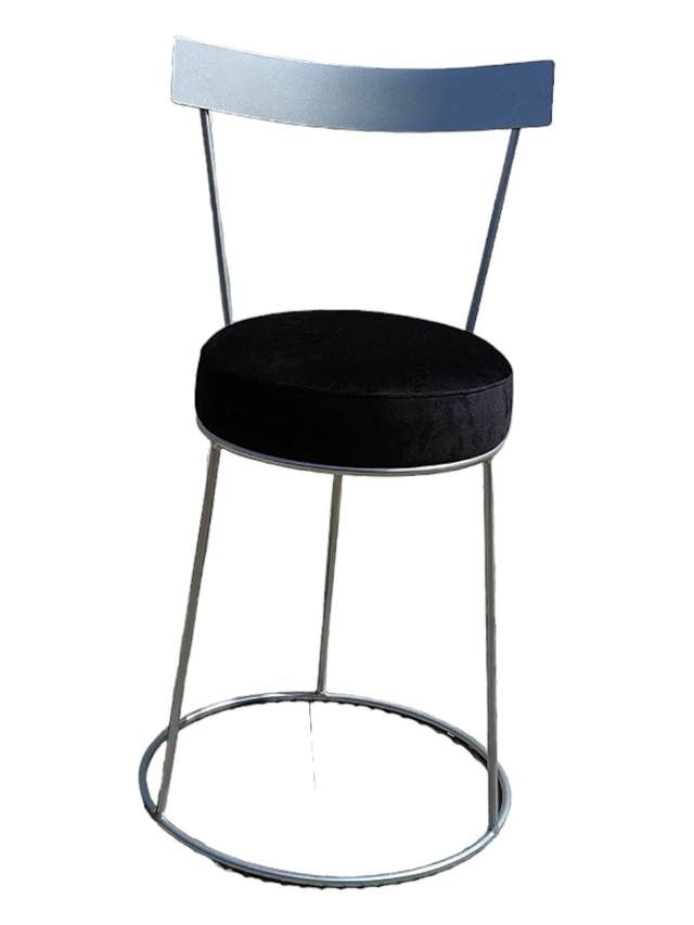 Taburete metal bajos con respaldo y tapizado