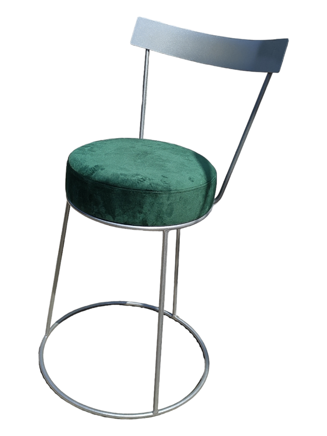 Taburete metal bajos con respaldo y tapizado