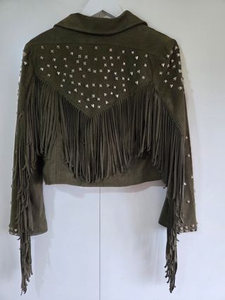 Chaqueta ante verde oliva flecos-L