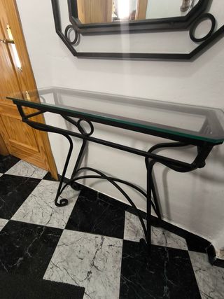 Mesa consola forja y cristal