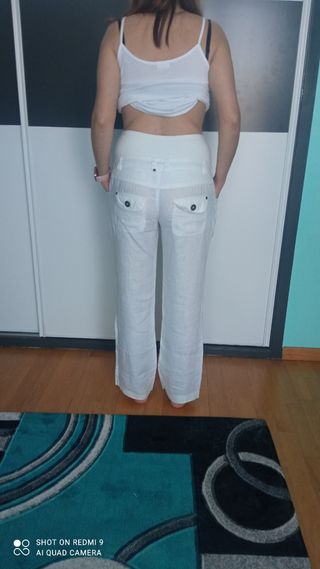 Pantalones blancos lino para mujer embarazada 