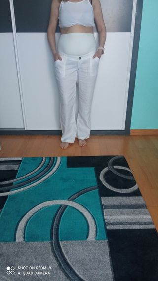 Pantalones blancos lino para mujer embarazada 