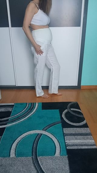 Pantalones blancos lino para mujer embarazada 