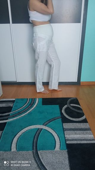 Pantalones blancos lino para mujer embarazada 