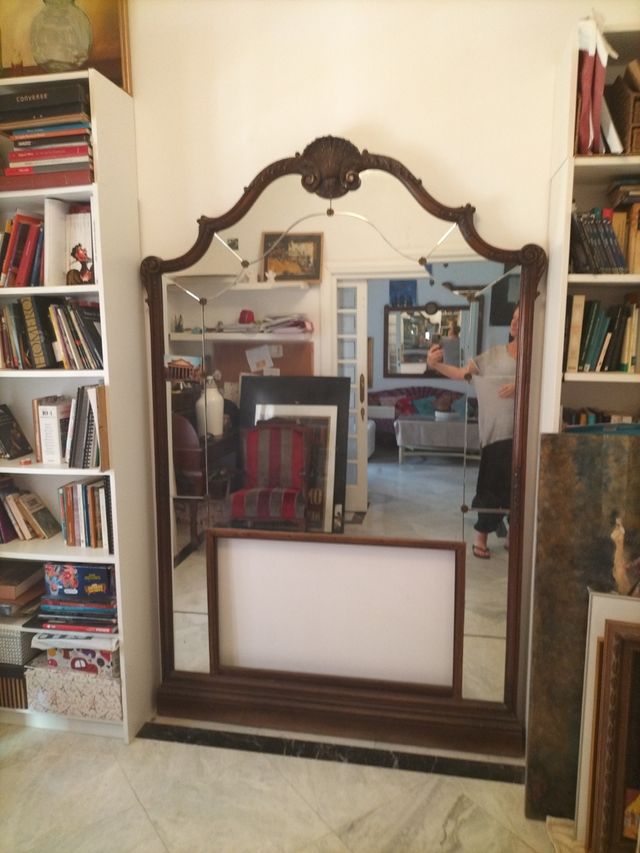 Espejo antiguo grande de madera