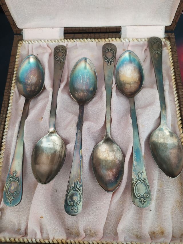 Lote 1 de 6 Cucharas Plata/Latón Antiguas