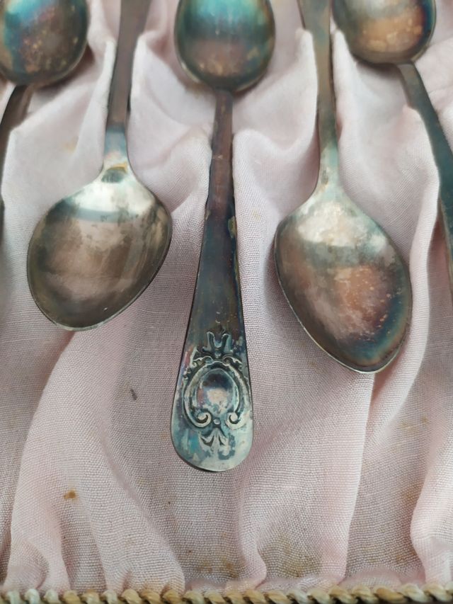Lote 1 de 6 Cucharas Plata/Latón Antiguas