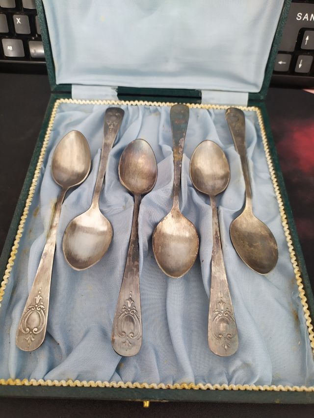 Lote 2 de 6 Cucharas Plata/Latón Antiguas