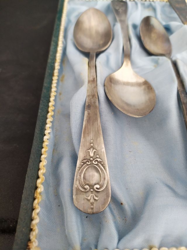 Lote 2 de 6 Cucharas Plata/Latón Antiguas