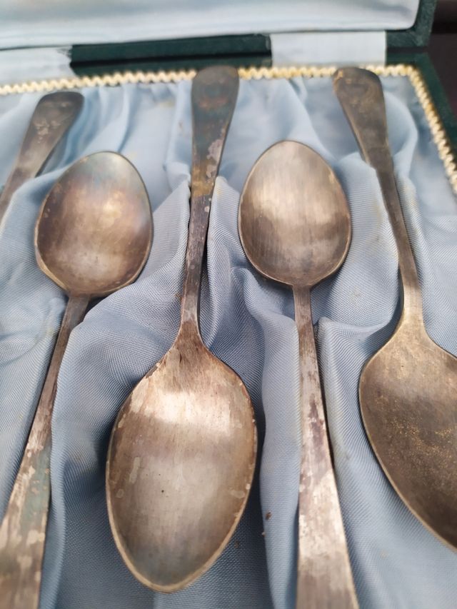 Lote 2 de 6 Cucharas Plata/Latón Antiguas