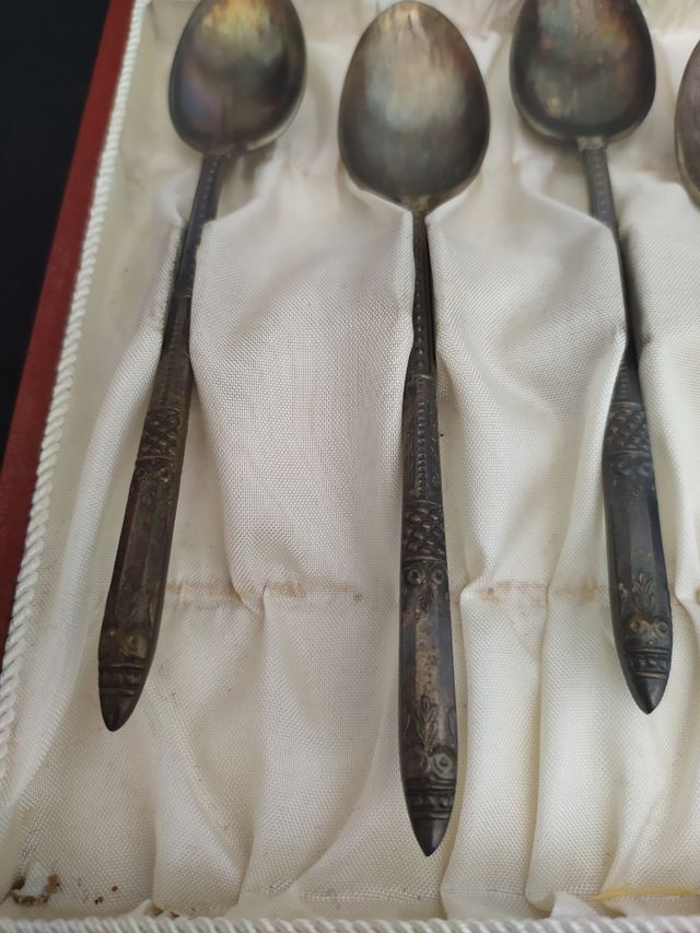 Lote 3 de 6 Cucharas Plata/Latón Antiguas