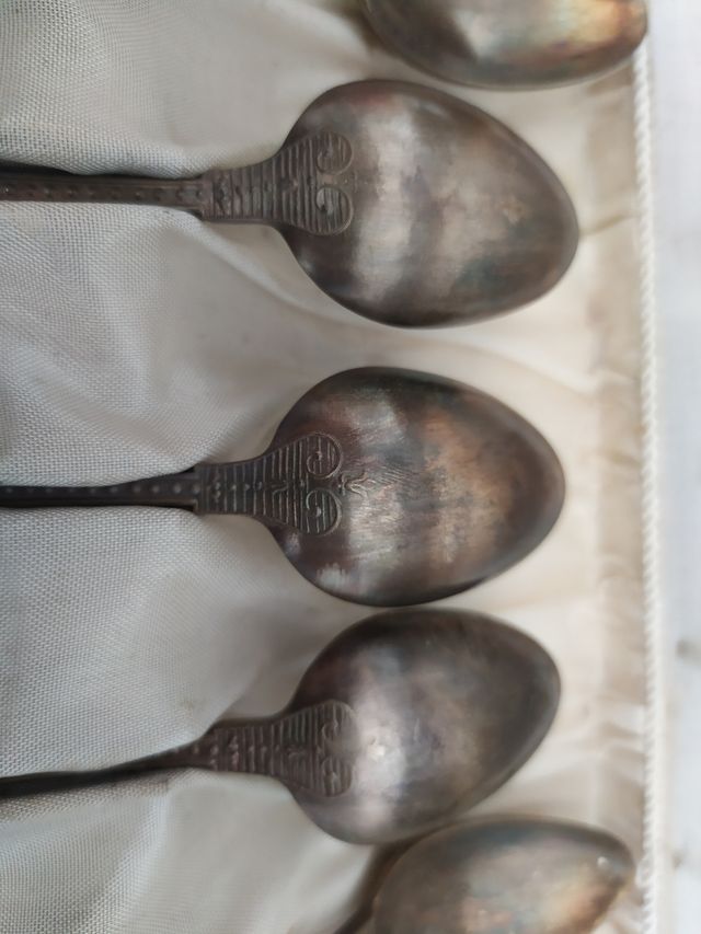 Lote 3 de 6 Cucharas Plata/Latón Antiguas