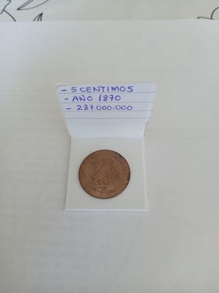 Moneda 5 Céntimos España 1870