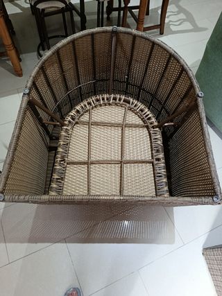 Poltrona e pouf in vimini - beige e marrone